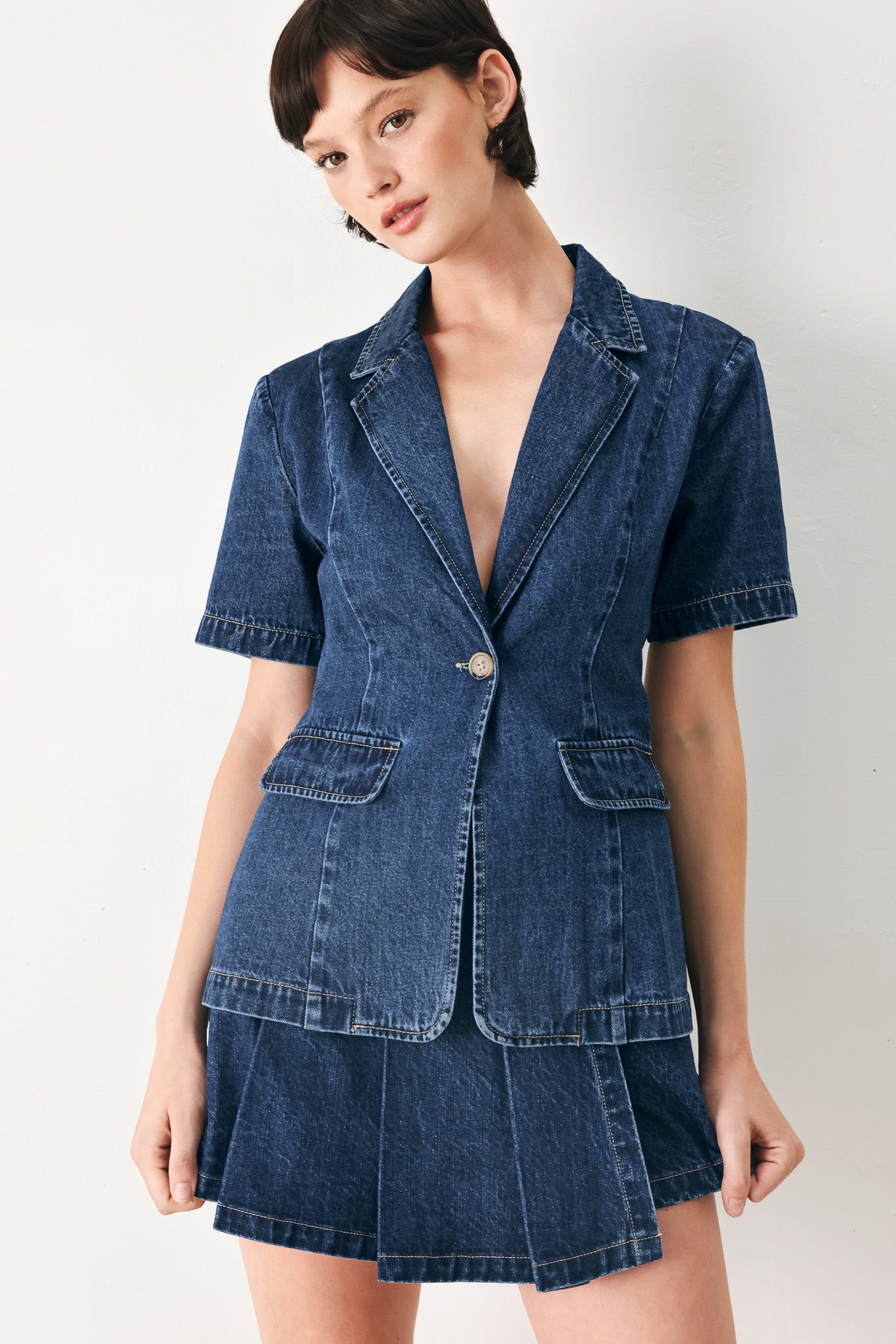 The Power Move Denim Jacket in denim blue, view 6 — Soul Flow Apparel