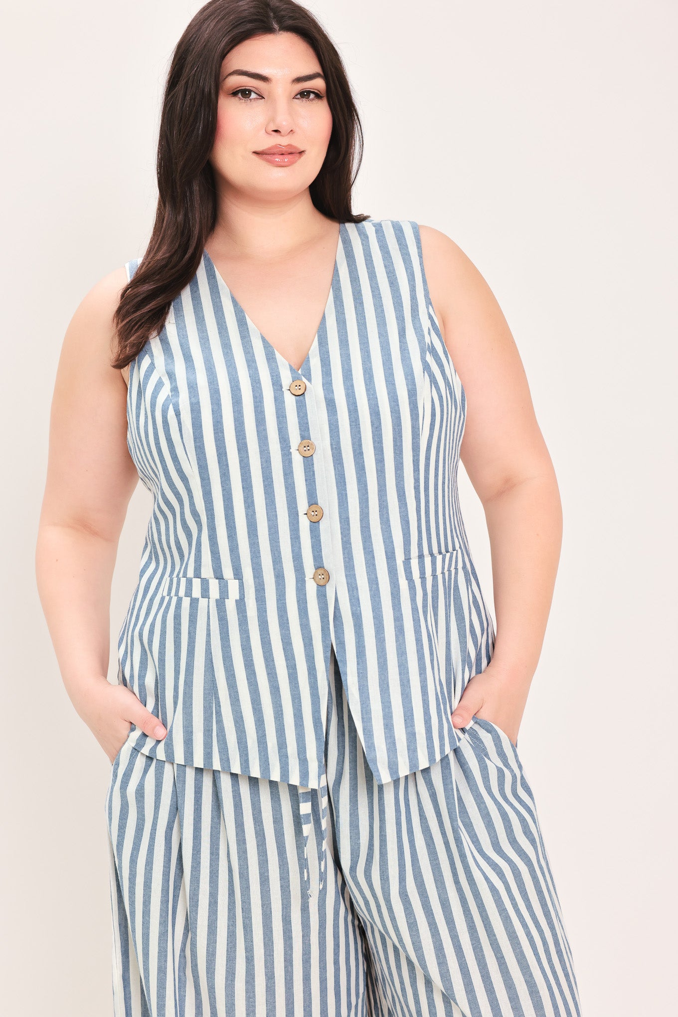 Ocean Drive Rhythm Woven Vest in blue natural, view 9 — Soul Flow Apparel