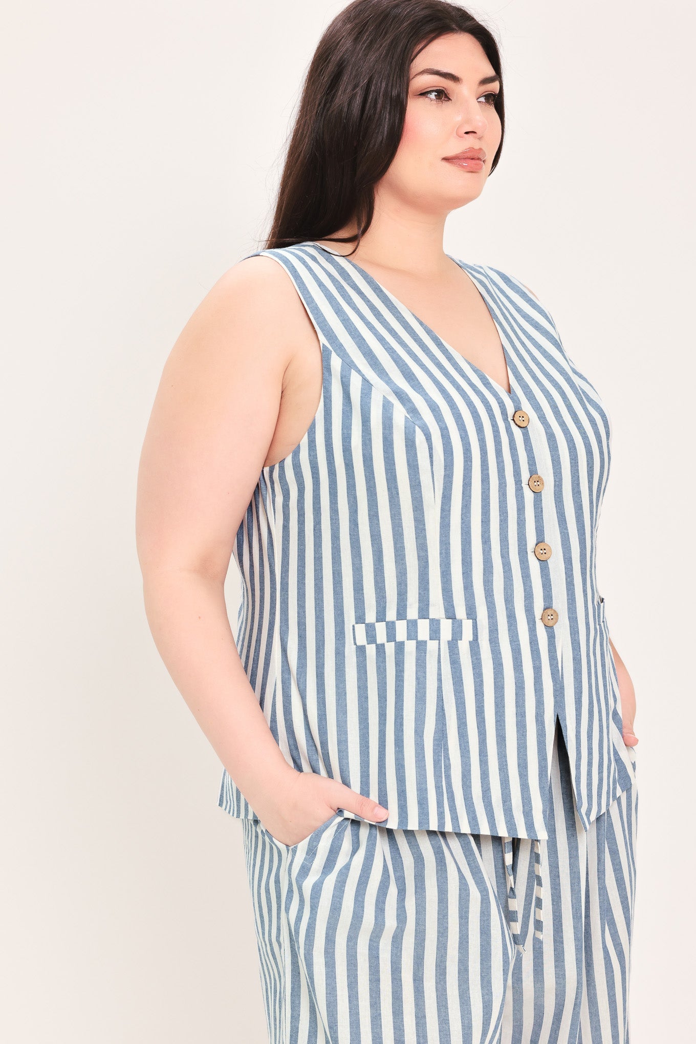 Ocean Drive Rhythm Woven Vest in blue natural, view 12 — Soul Flow Apparel