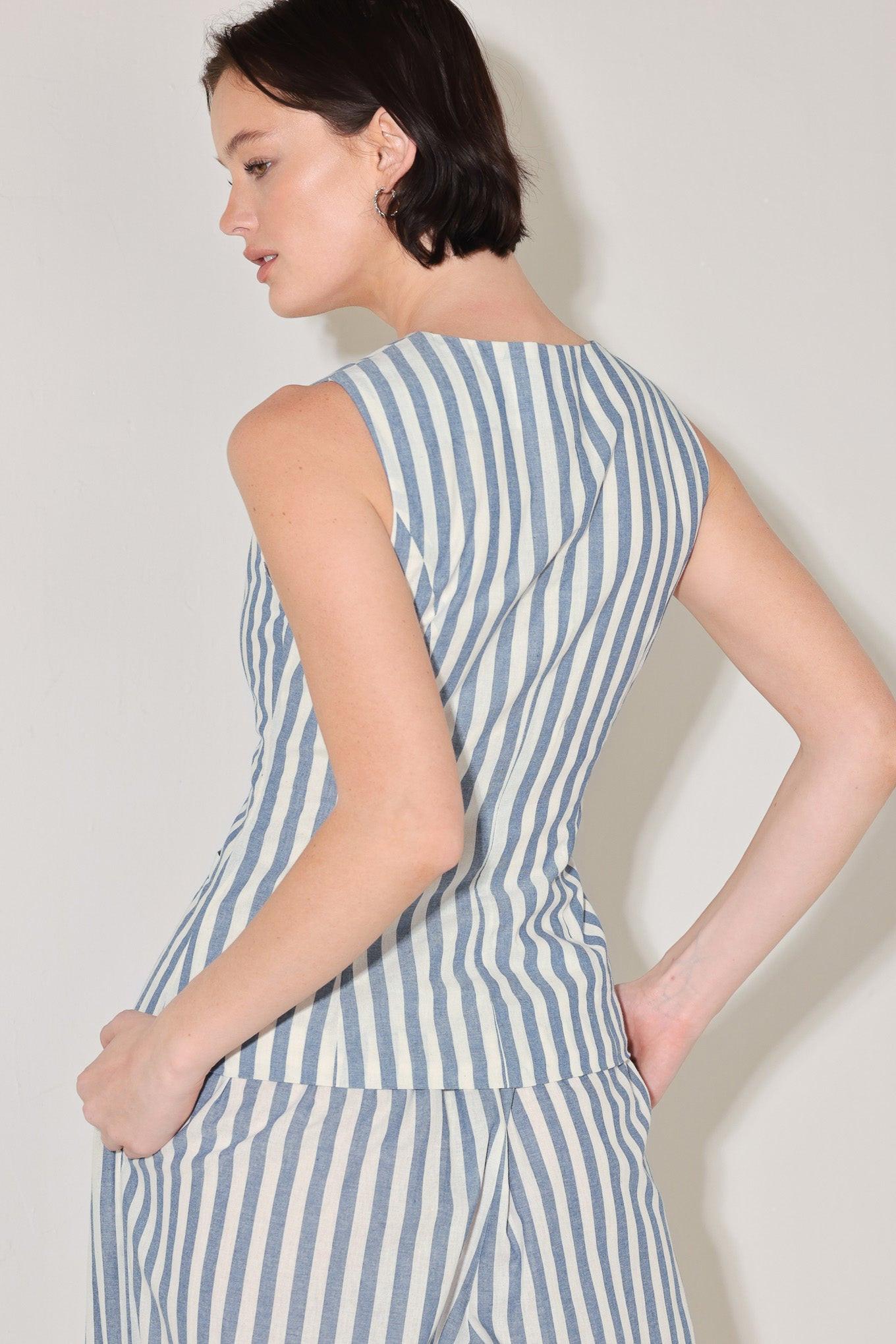 Ocean Drive Rhythm Woven Vest in blue natural, view 5 — Soul Flow Apparel