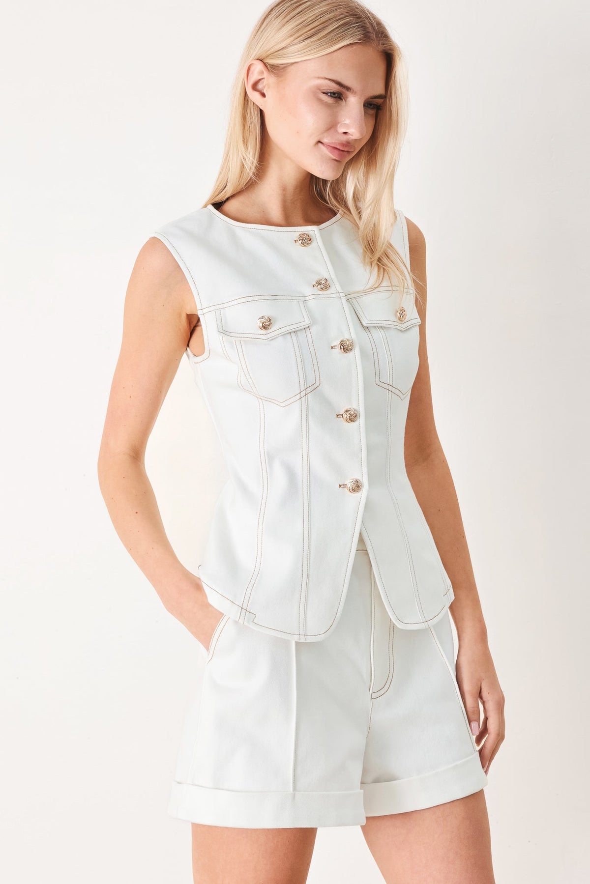 Better Together Woven Vest in white, view 4 — Soul Flow Apparel