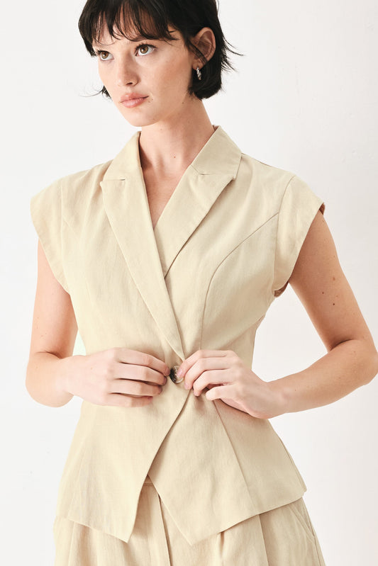Desert Minimal Woven Vest in khaki, view 2 — Soul Flow Apparel