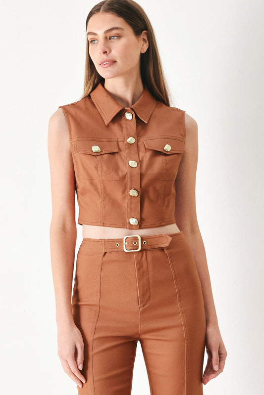 Sahara Edit Woven Crop Top in terracotta, view 1 — Soul Flow Apparel