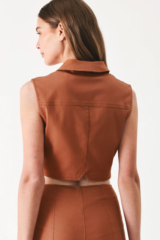 Sahara Edit Woven Crop Top in terracotta, view 4 — Soul Flow Apparel