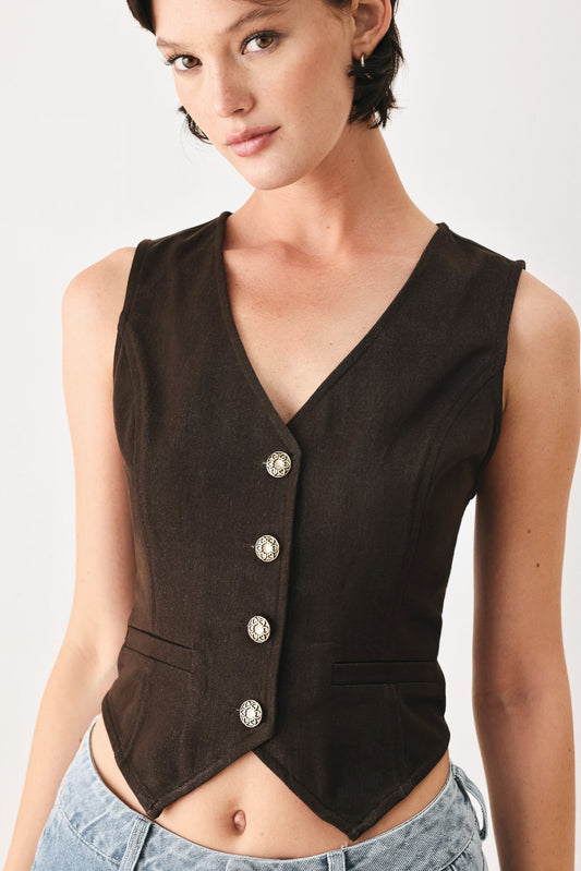 Outlaw Heart Woven Vest in brown, view 1 — Soul Flow Apparel