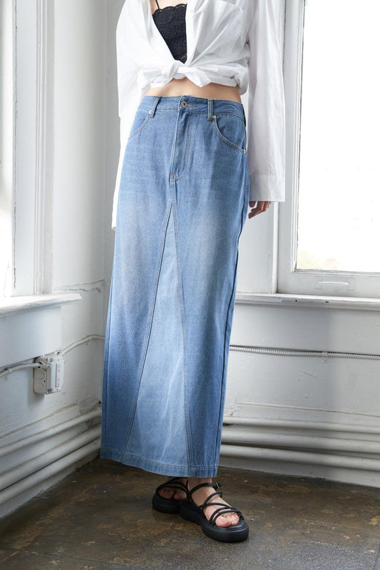 A Leap of Faith Midi Denim Skirt, view 1 — Soul Flow Apparel