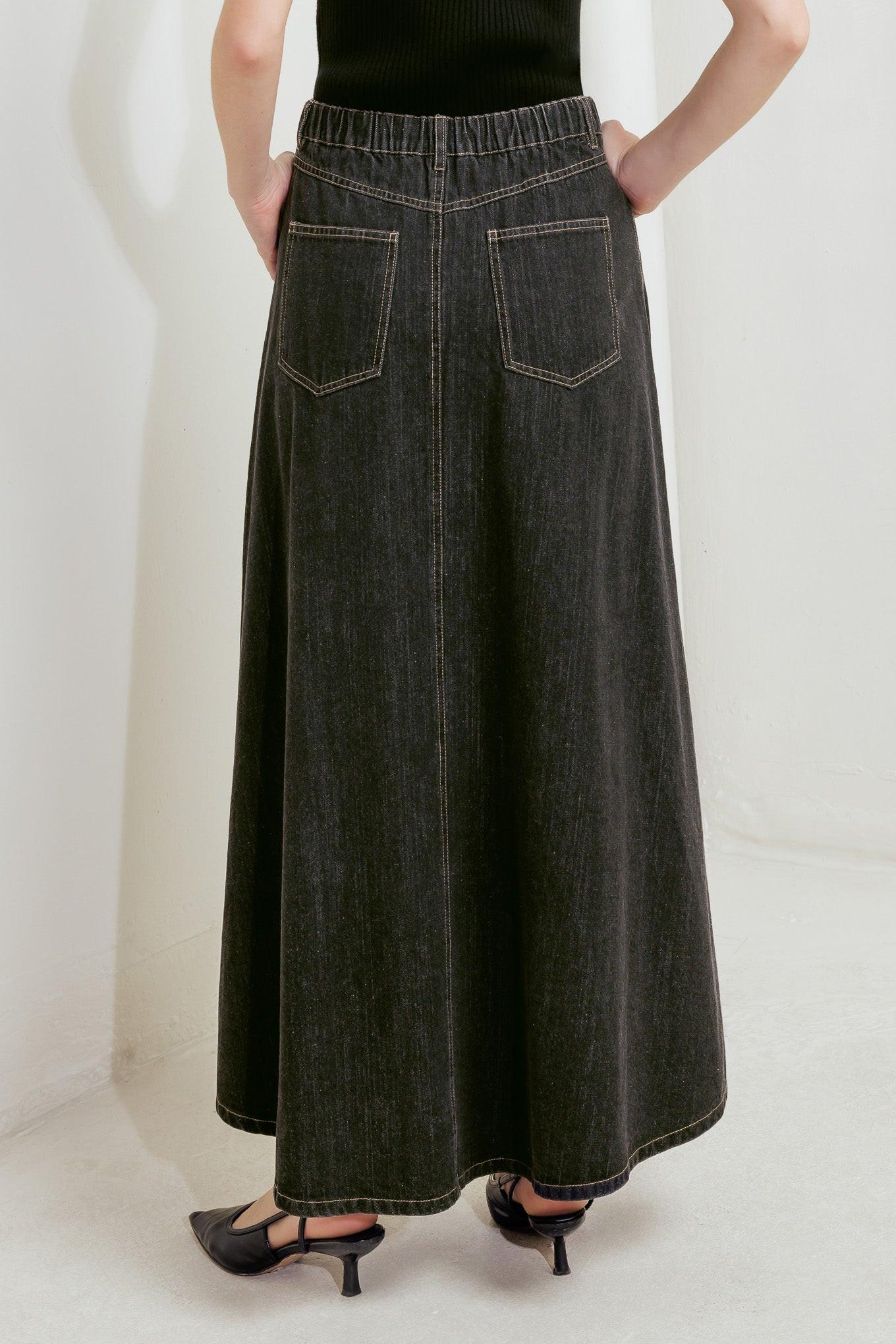 Trading Secrets Denim Skirt in black, view 8 — Soul Flow Apparel