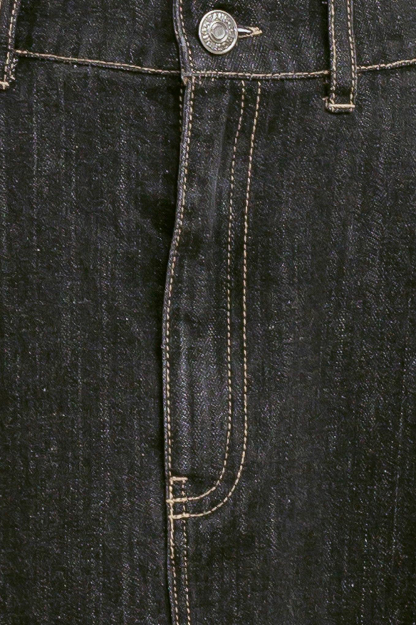 Trading Secrets Denim Skirt in black, fabric swatch — Soul Flow Apparel