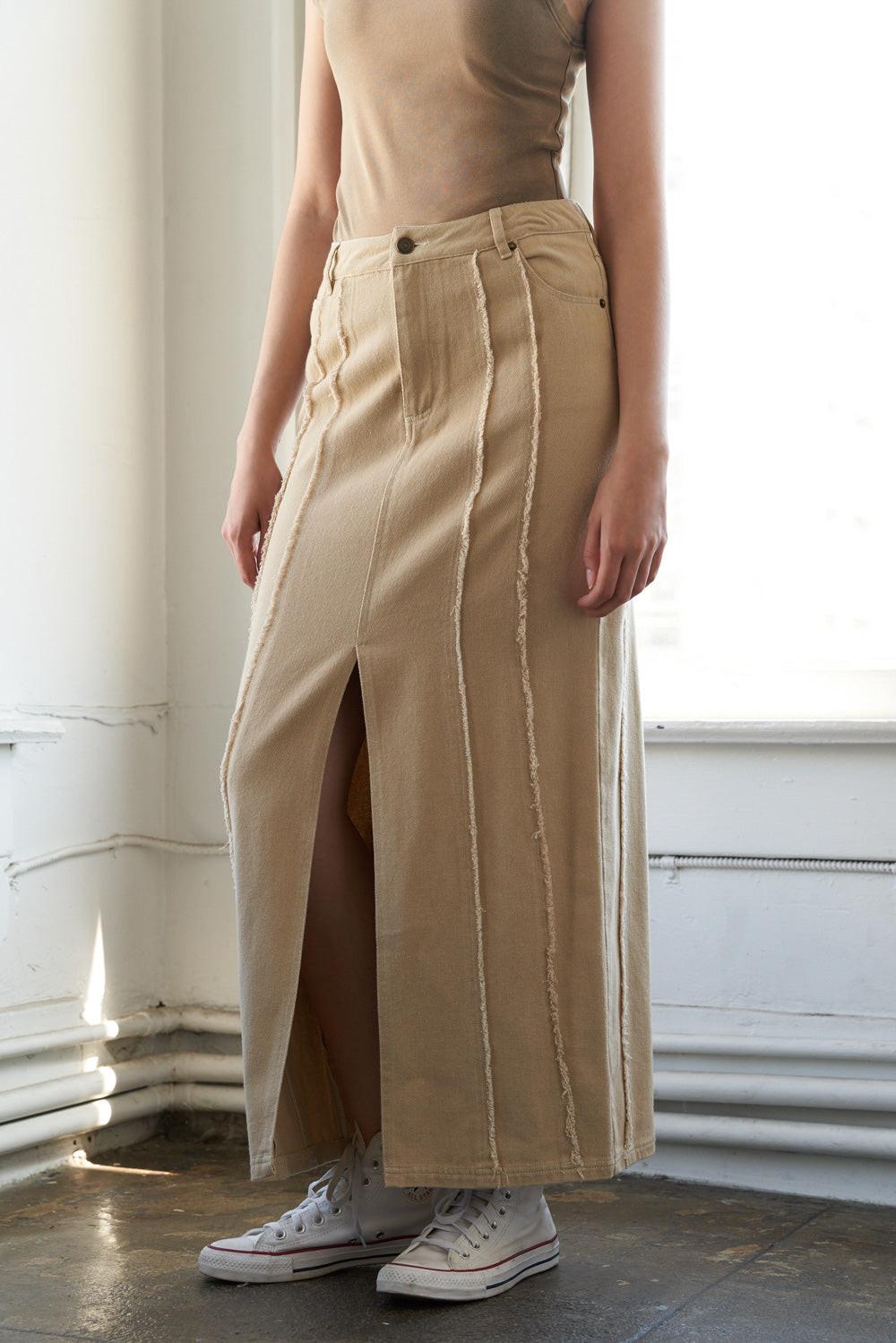 Between the Pages Woven Skirt in taupe, view 2 — Soul Flow Apparel