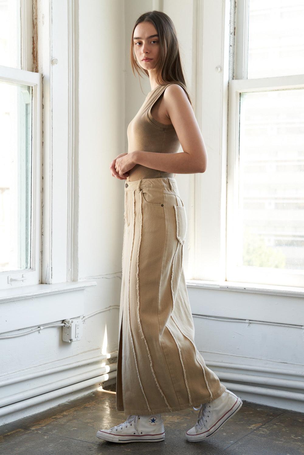 Between the Pages Woven Skirt in taupe, view 4 — Soul Flow Apparel