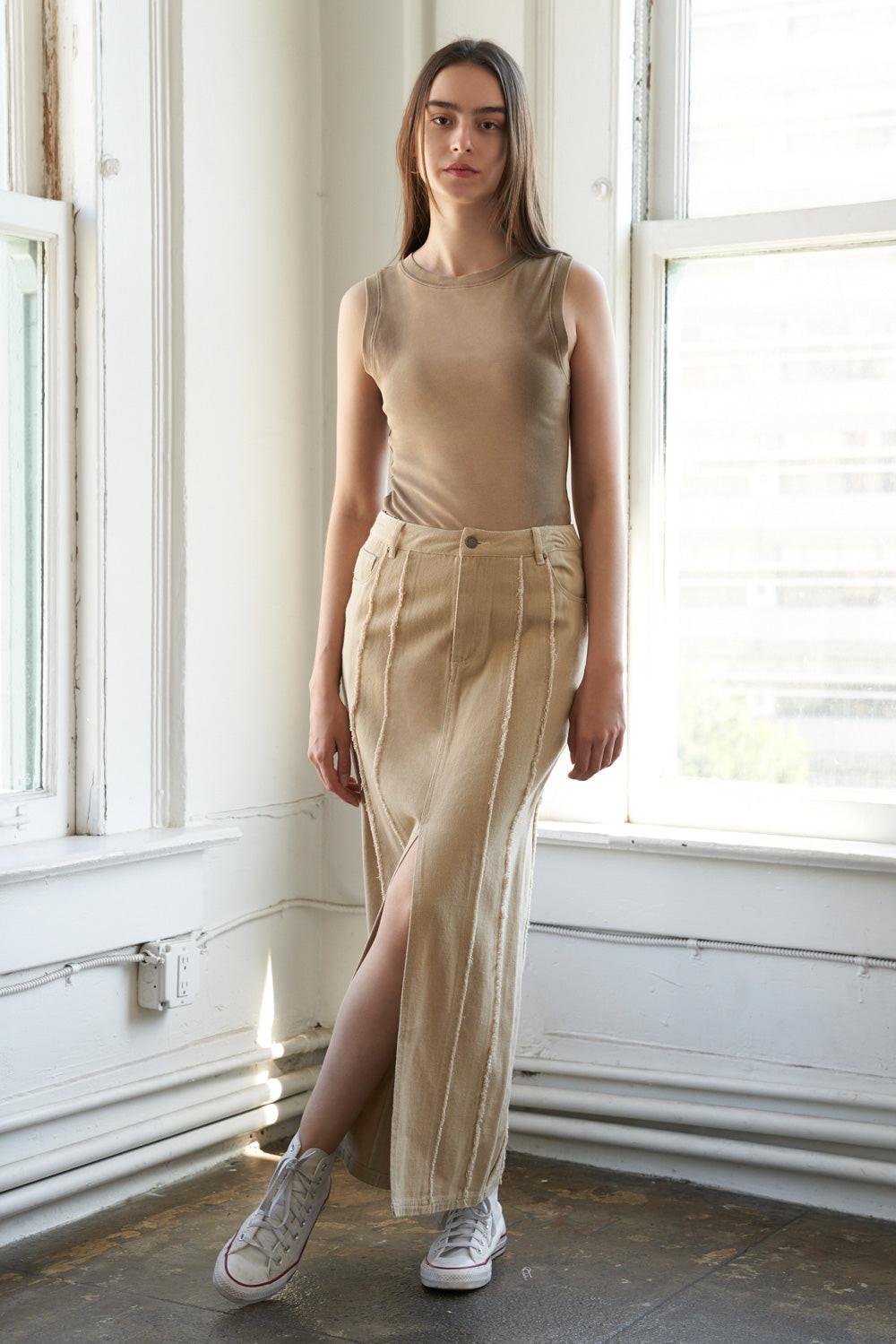 Between the Pages Woven Skirt in taupe, view 5 — Soul Flow Apparel