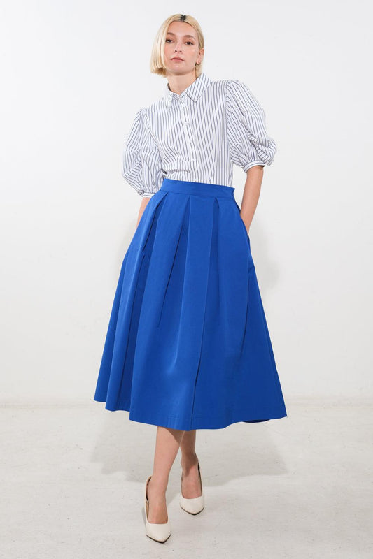Love of Mine Woven Midi Skirt in blue, view 5 — Soul Flow Apparel