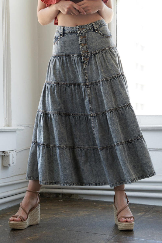 Simple Statement Denim Midi Skirt, view 1 — Soul Flow Apparel