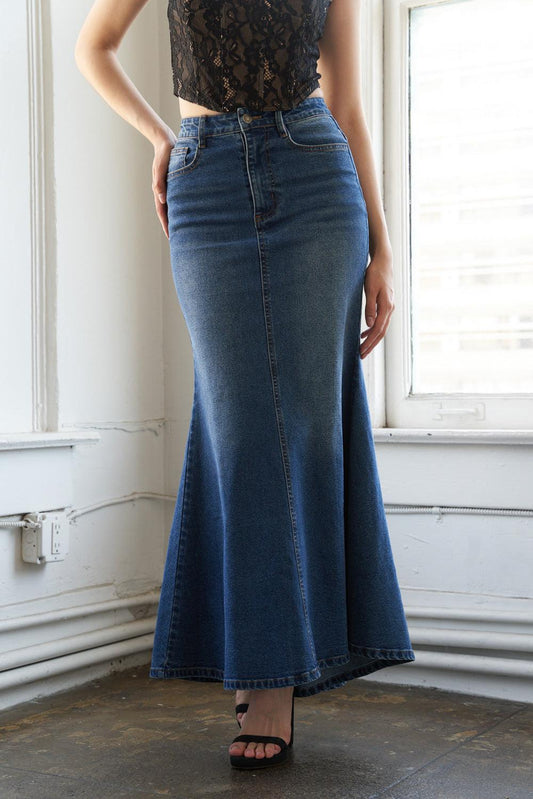 Whispering Winds Denim Midi Skirt in indigo, view 5 — Soul Flow Apparel