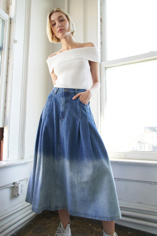 State of Mind Denim Midi Skirt in 20 20main — Soul Flow Apparel