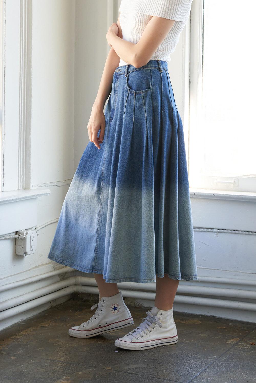 State of Mind Denim Midi Skirt in 20 20need 20crop, view 2 — Soul Flow Apparel