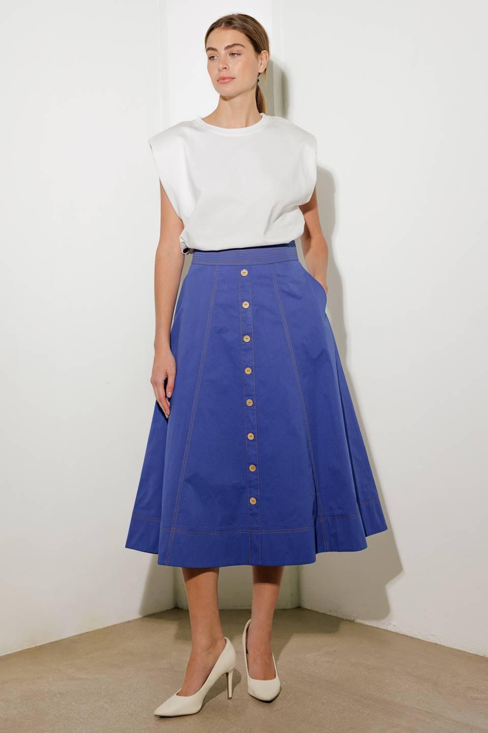Enchanted Elegance Midi Skirt in blue, view 1 — Soul Flow Apparel