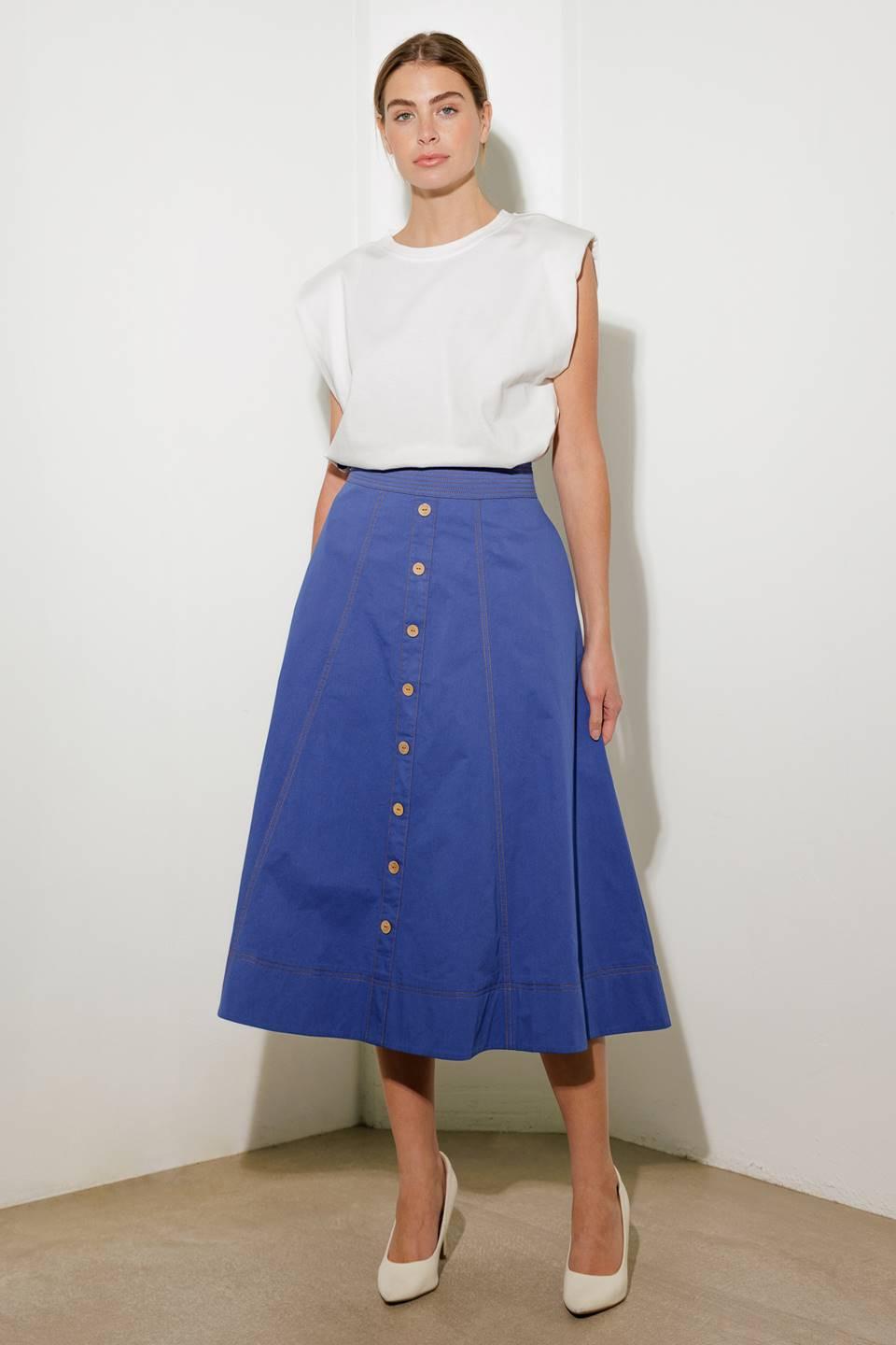 Enchanted Elegance Midi Skirt in blue, view 3 — Soul Flow Apparel