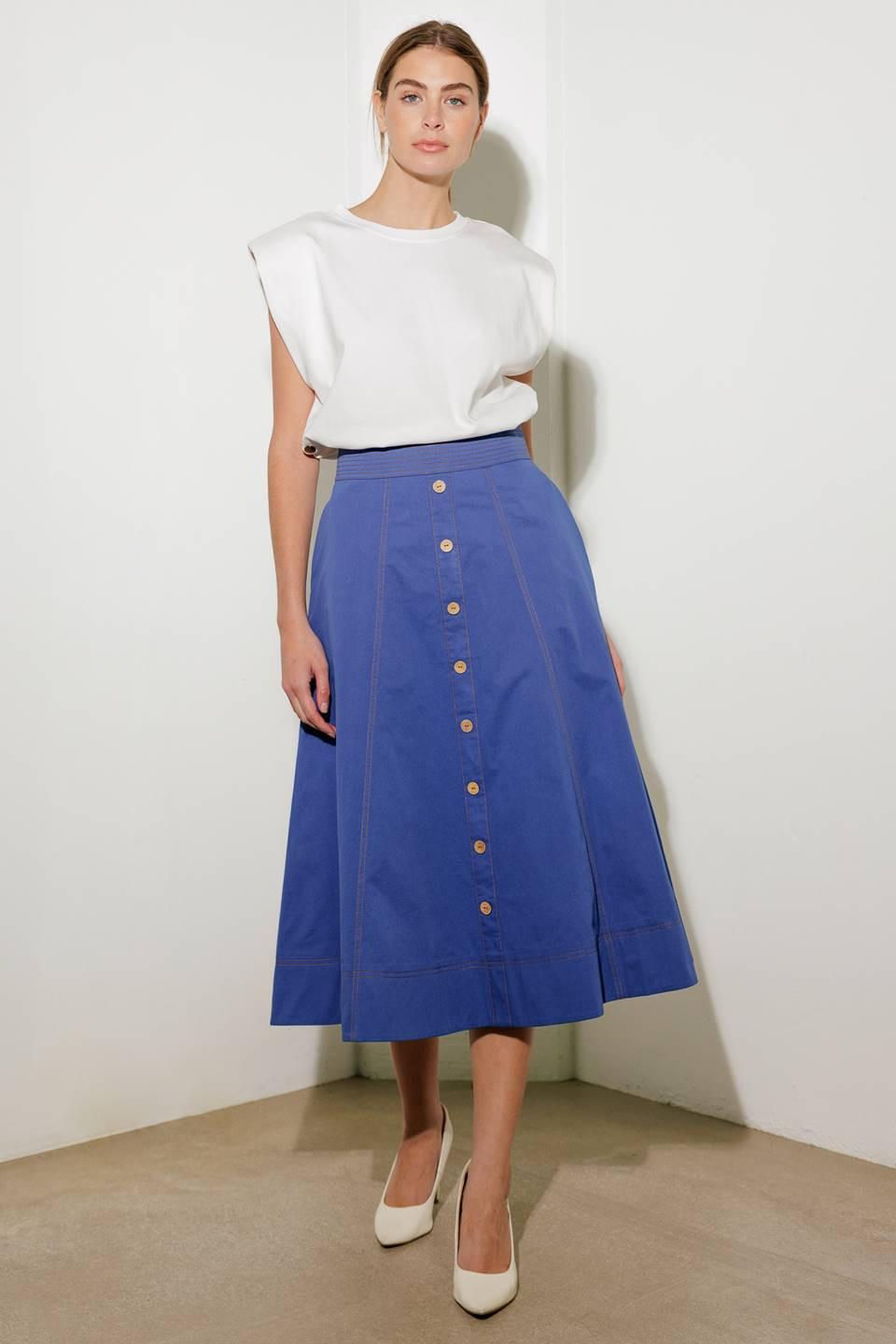 Enchanted Elegance Midi Skirt in blue, view 4 — Soul Flow Apparel