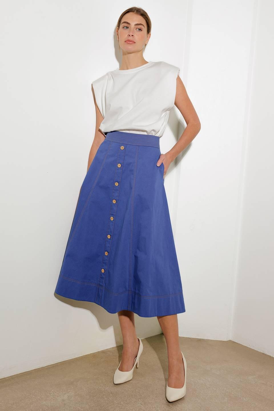 Enchanted Elegance Midi Skirt in blue, view 7 — Soul Flow Apparel