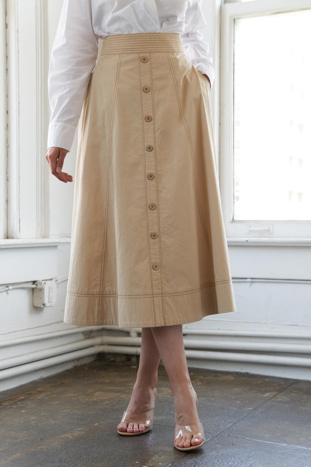 Enchanted Elegance Midi Skirt in taupe, view 1 — Soul Flow Apparel