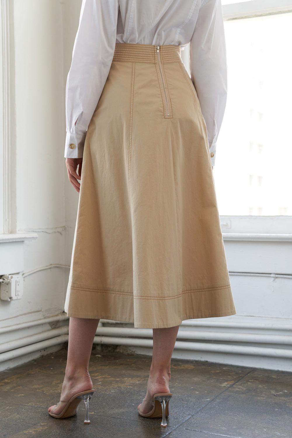 Enchanted Elegance Midi Skirt in taupe, view 2 — Soul Flow Apparel