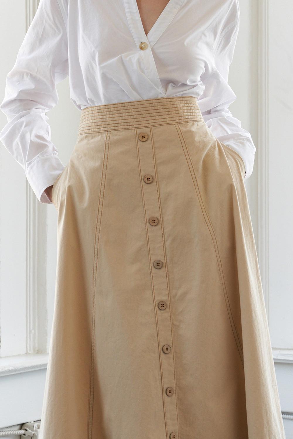 Enchanted Elegance Midi Skirt in taupe, view 4 — Soul Flow Apparel