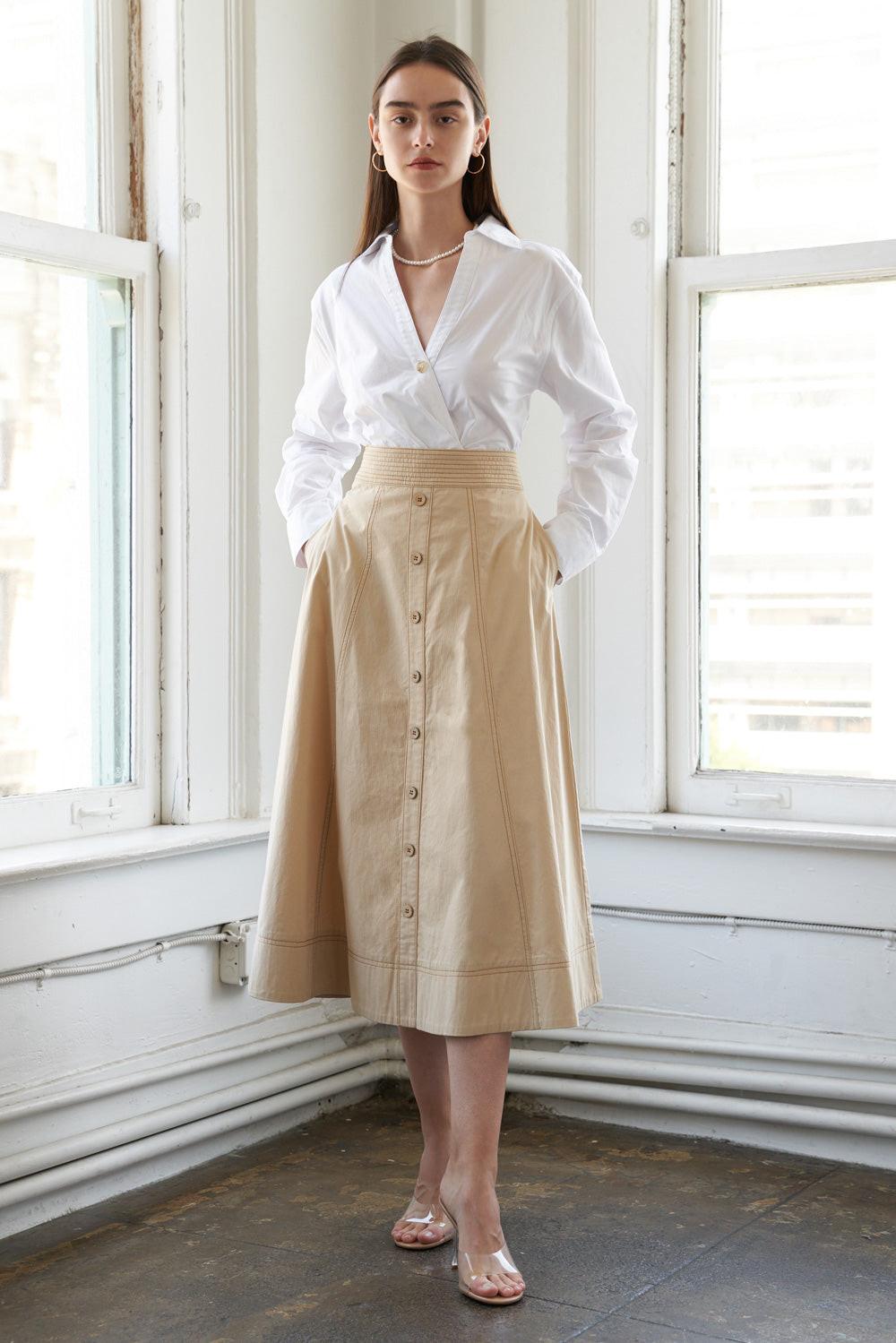 Enchanted Elegance Midi Skirt in taupe, view 5 — Soul Flow Apparel