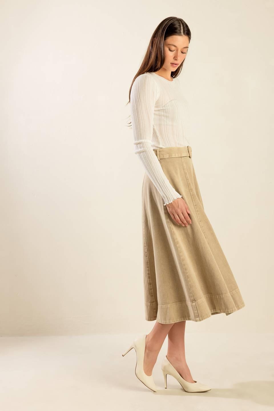 You Know It Twill Midi Skirt in taupe, view 6 — Soul Flow Apparel