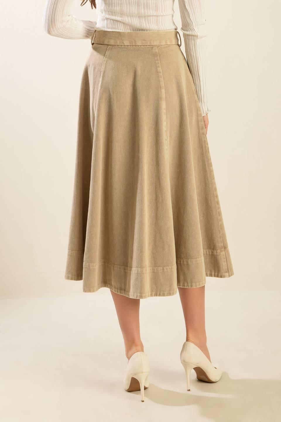 You Know It Twill Midi Skirt in taupe, view 7 — Soul Flow Apparel