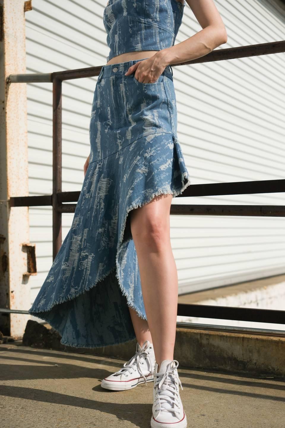 Breezy Adoration Denim Skirt in medium indigo, view 2 — Soul Flow Apparel