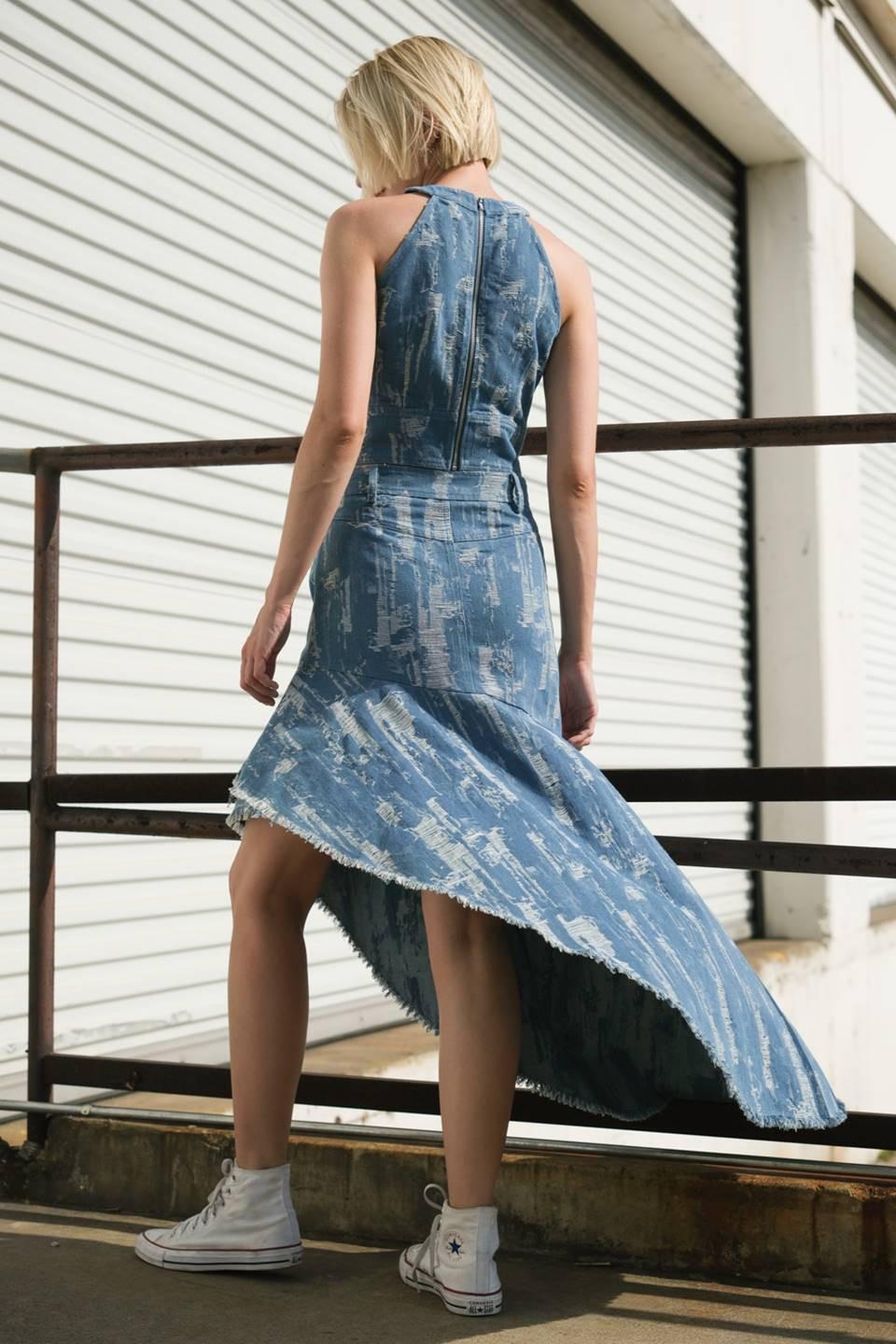 Breezy Adoration Denim Skirt in medium indigo, view 4 — Soul Flow Apparel