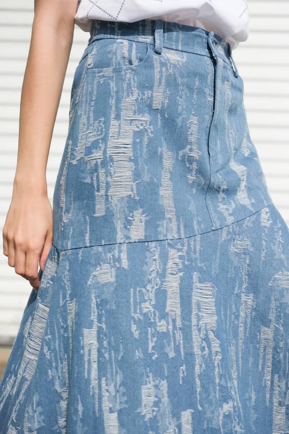 Breezy Adoration Denim Skirt in medium indigo, view 6 — Soul Flow Apparel