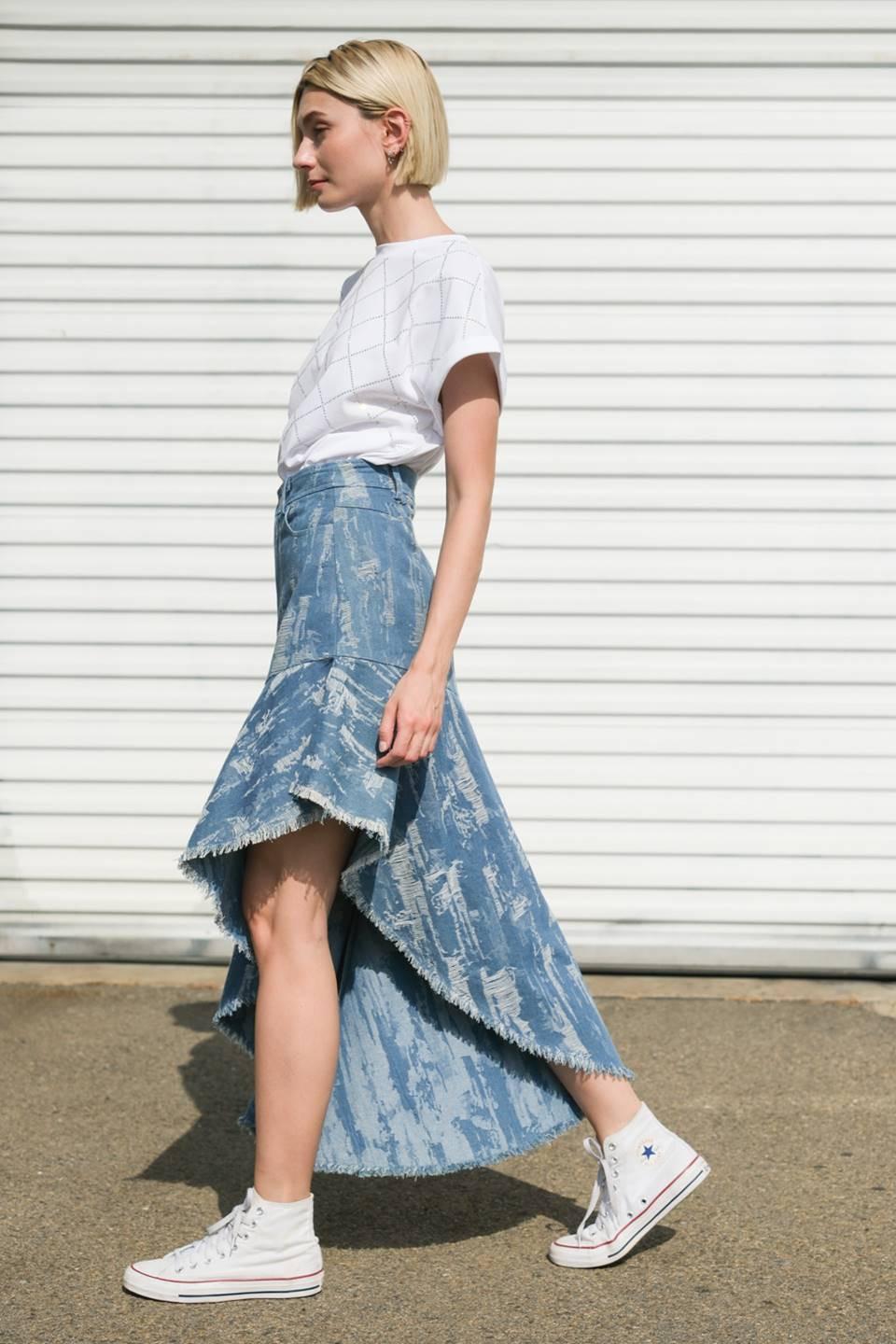 Breezy Adoration Denim Skirt in medium indigo, view 7 — Soul Flow Apparel