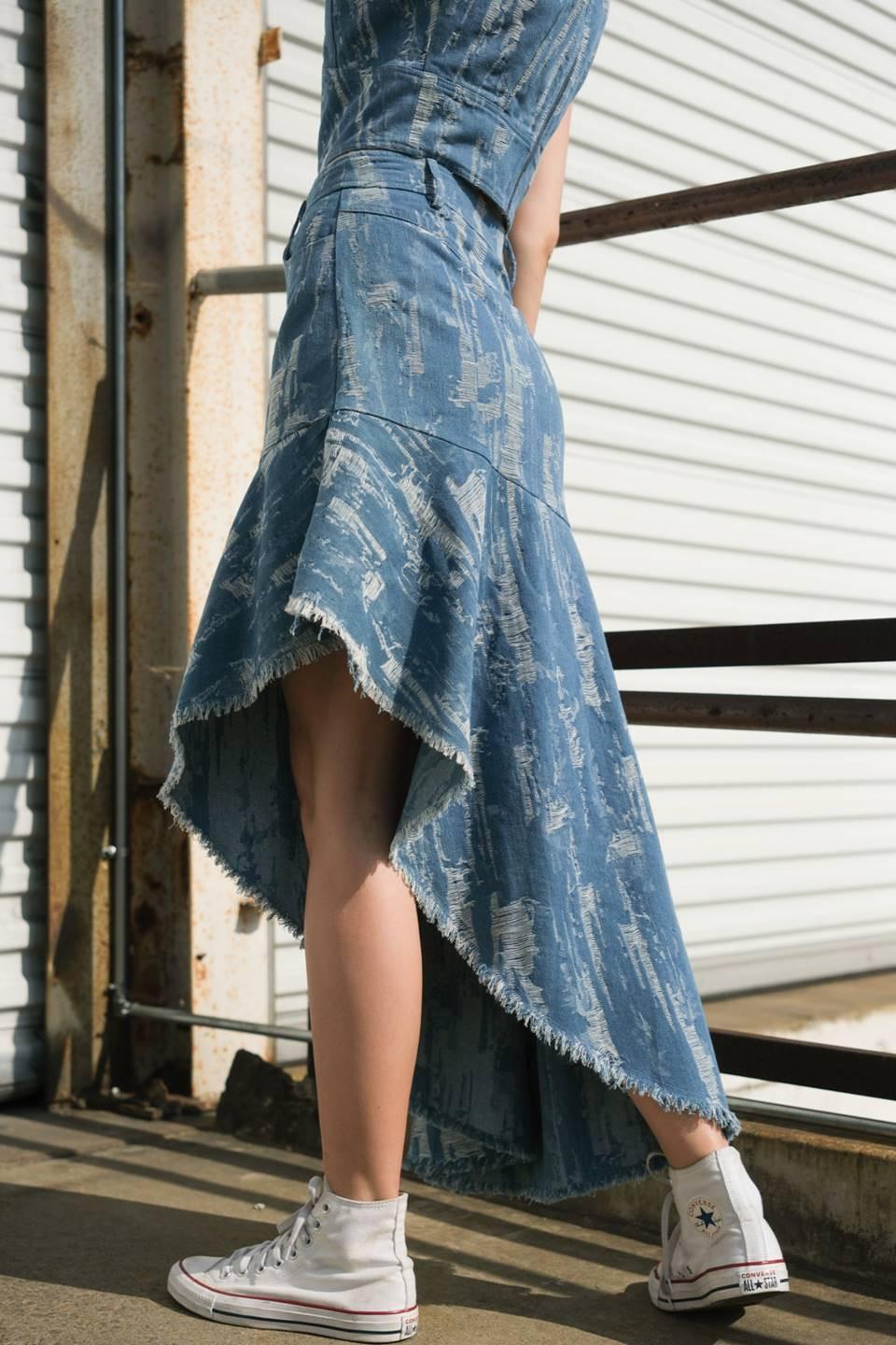 Breezy Adoration Denim Skirt in medium indigo, view 8 — Soul Flow Apparel