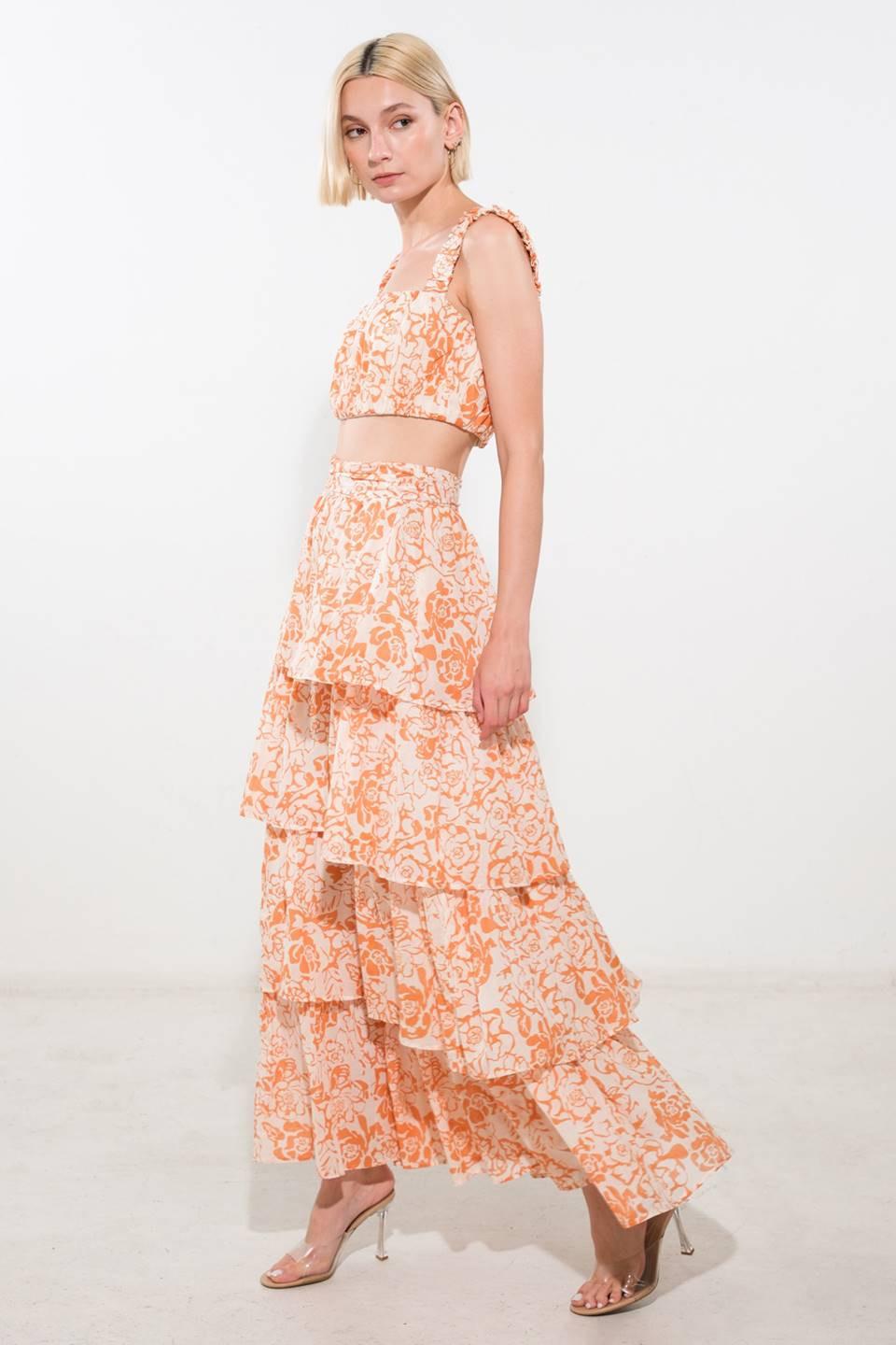 There in My Mind Woven Maxi Skirt in rust multi, view 3 — Soul Flow Apparel