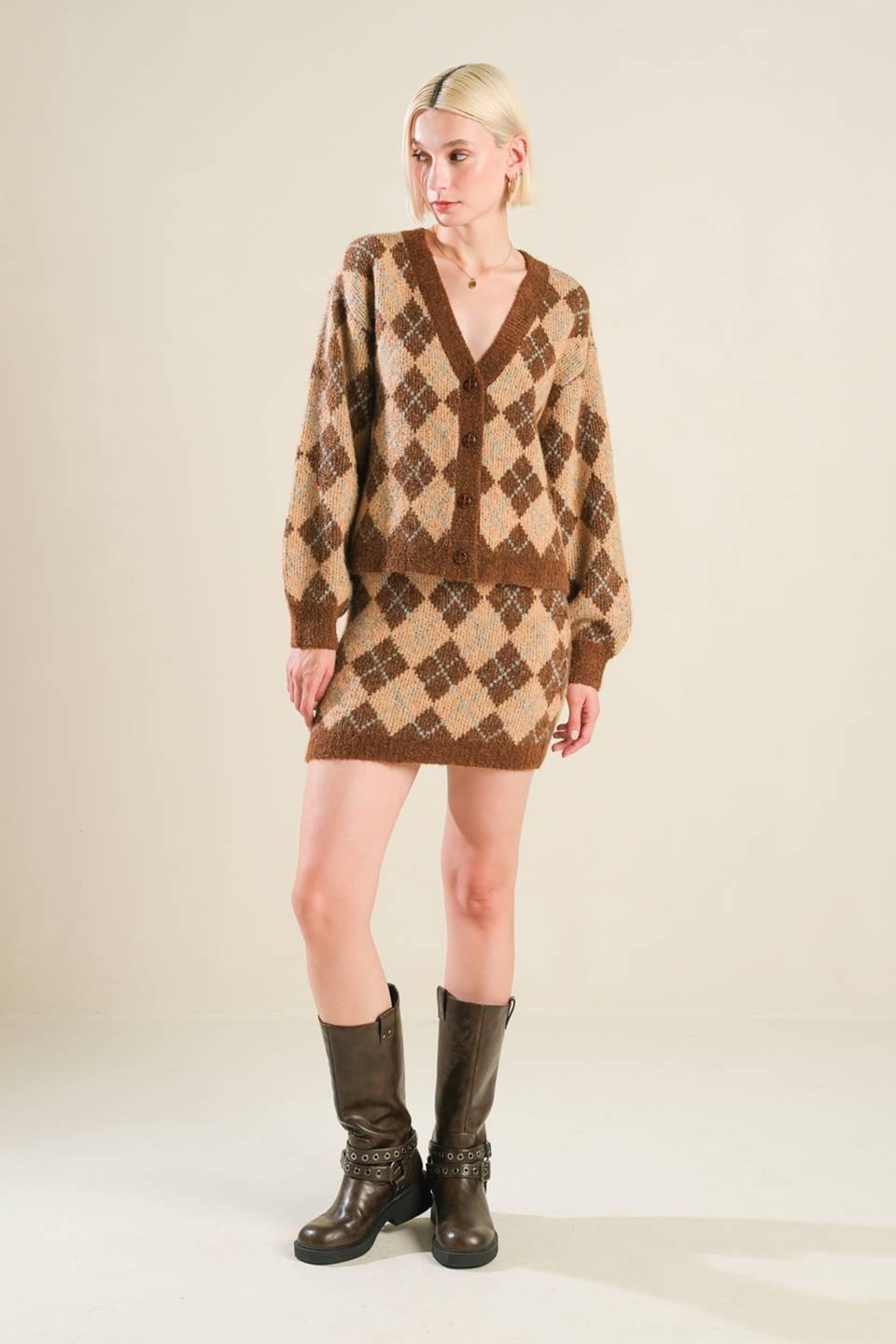 Champagne Coast Sweater Mini Skirt in brown, view 3 — Soul Flow Apparel