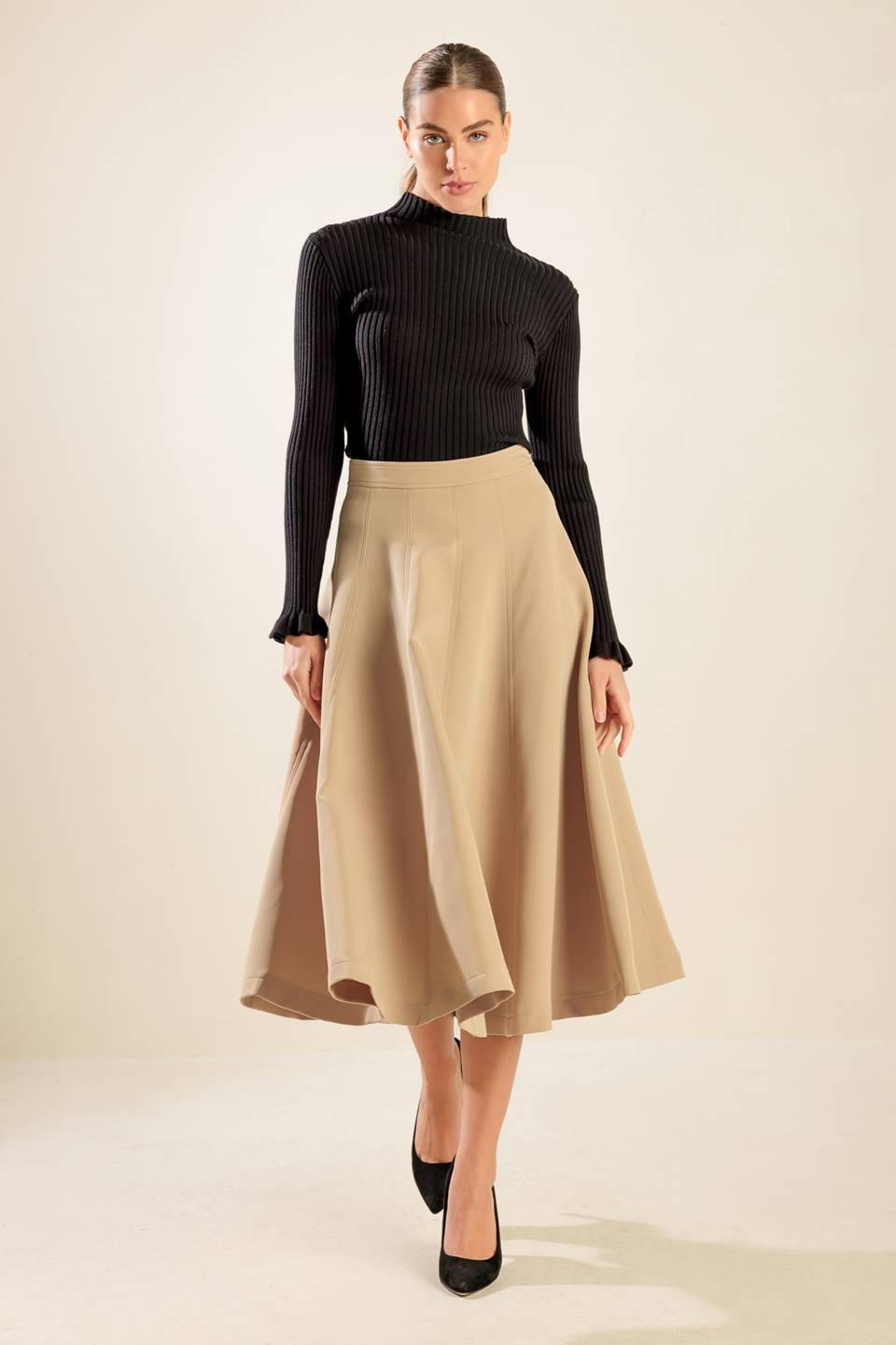 Falling Into Bliss Woven Midi Skirt in camel, view 1 — Soul Flow Apparel