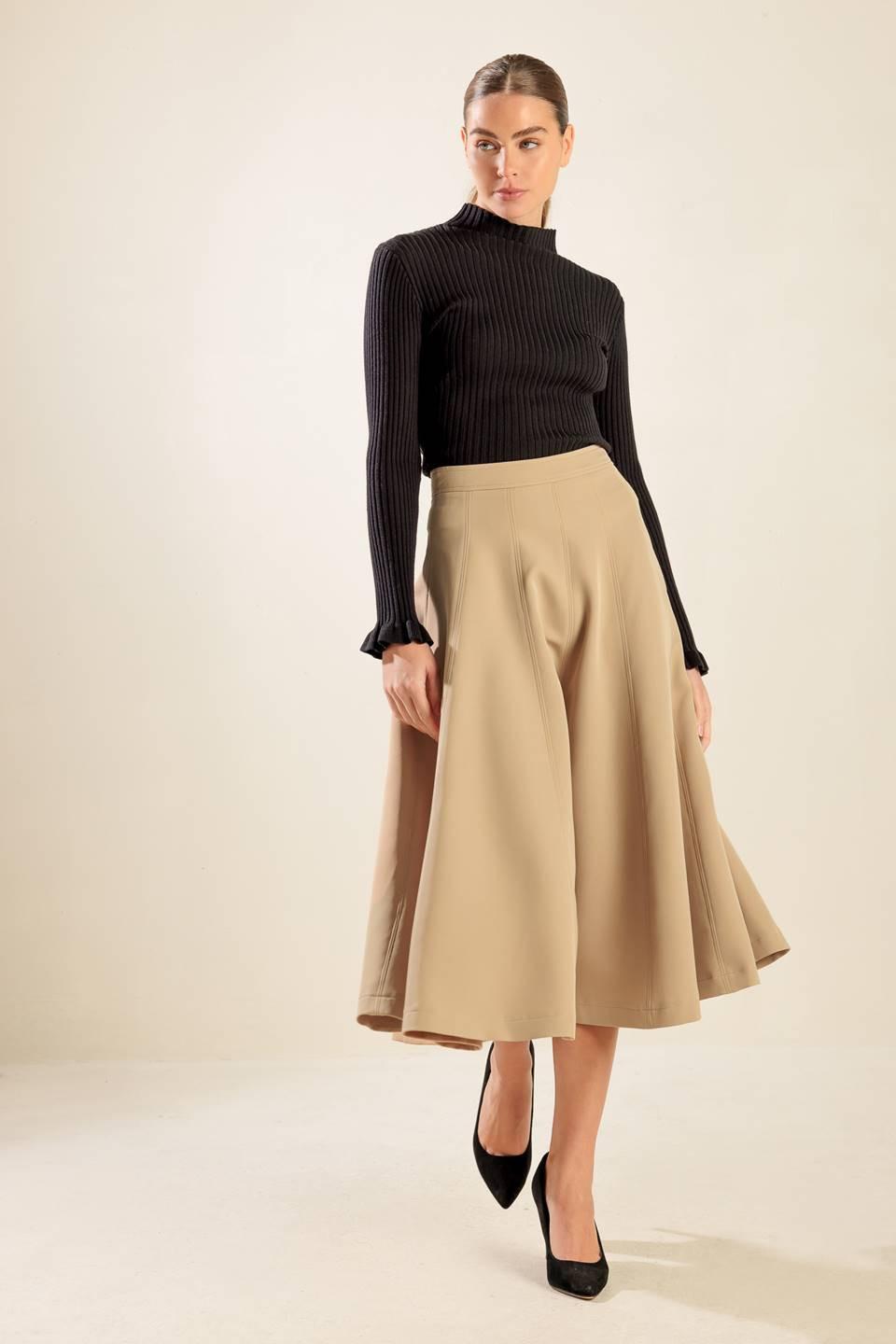 Falling Into Bliss Woven Midi Skirt in camel, view 2 — Soul Flow Apparel
