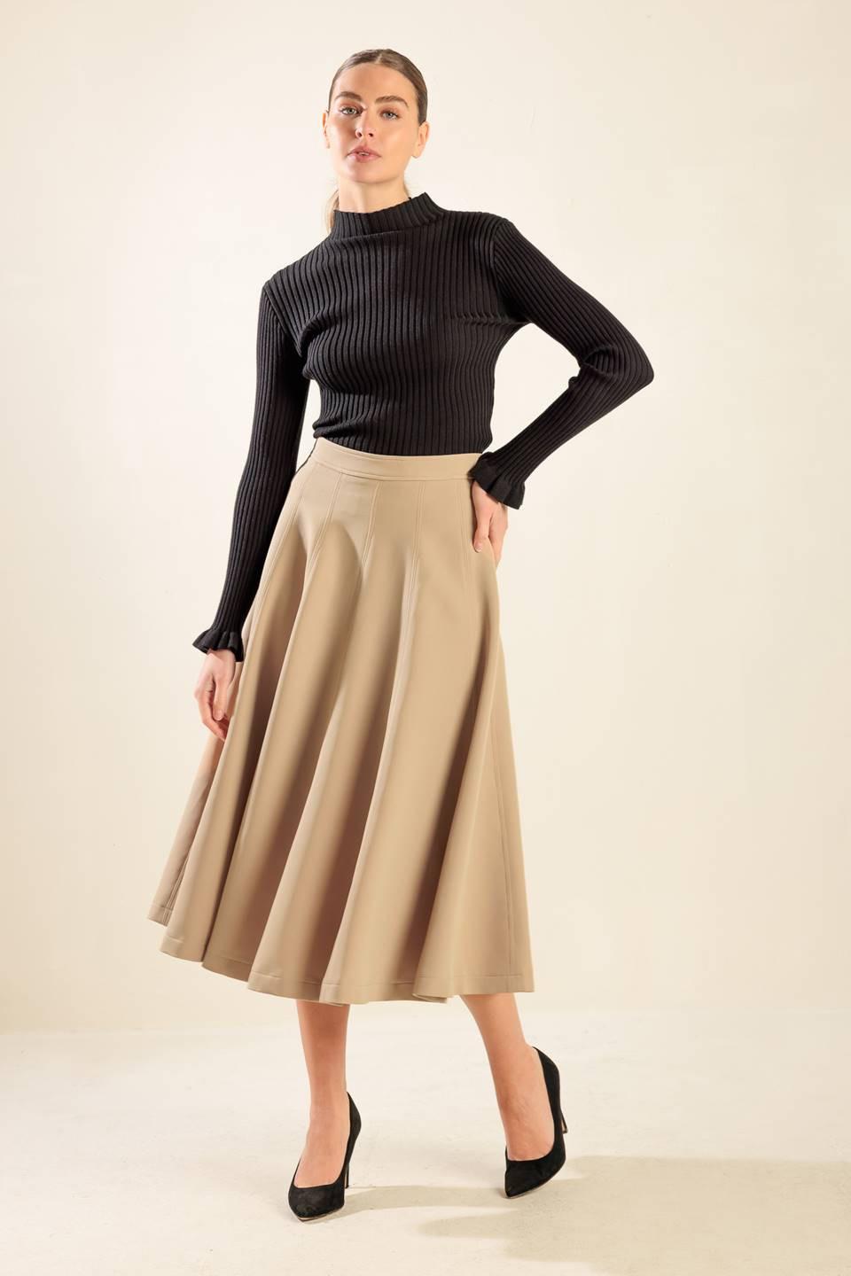 Falling Into Bliss Woven Midi Skirt in camel, view 3 — Soul Flow Apparel