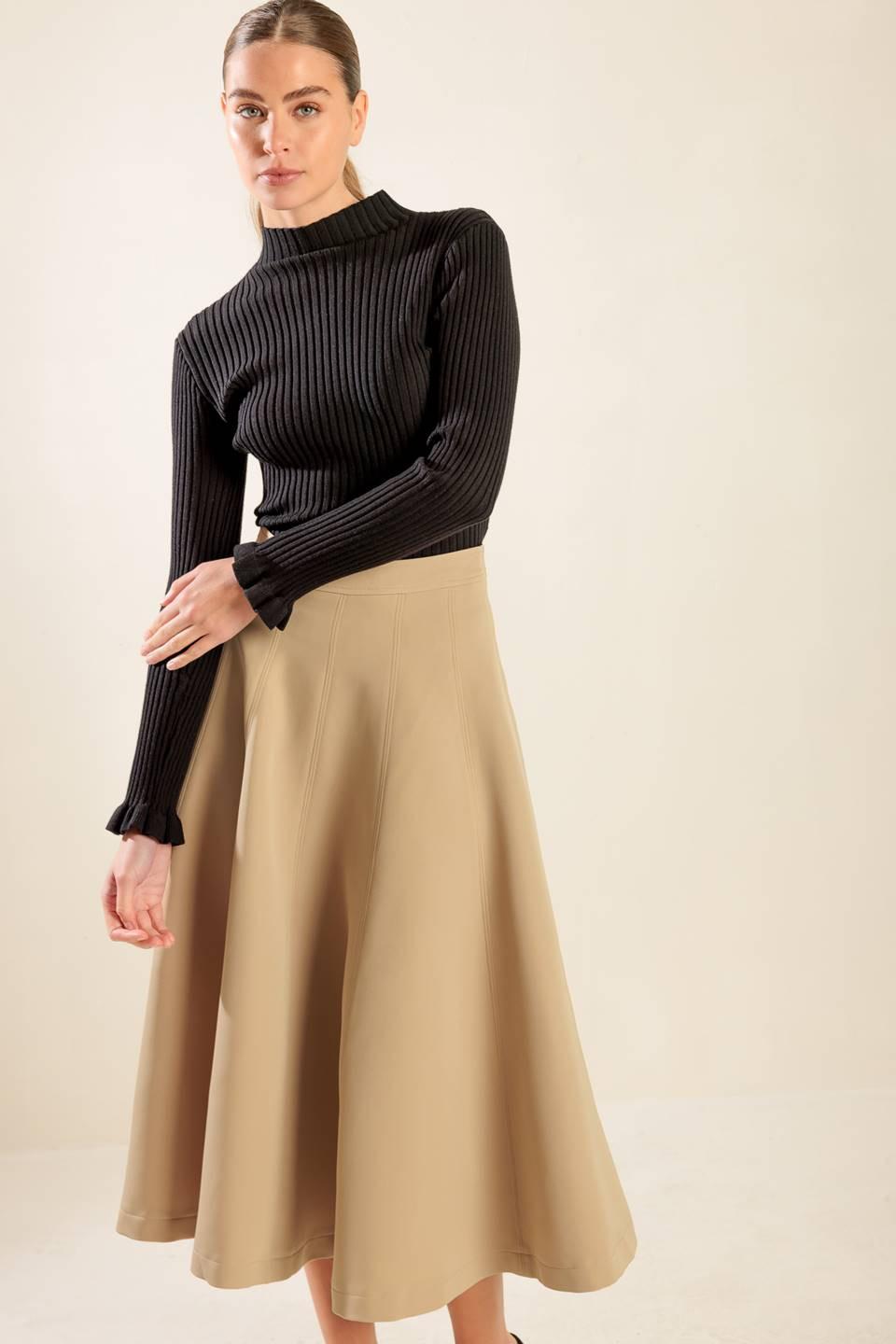 Falling Into Bliss Woven Midi Skirt in camel, view 4 — Soul Flow Apparel