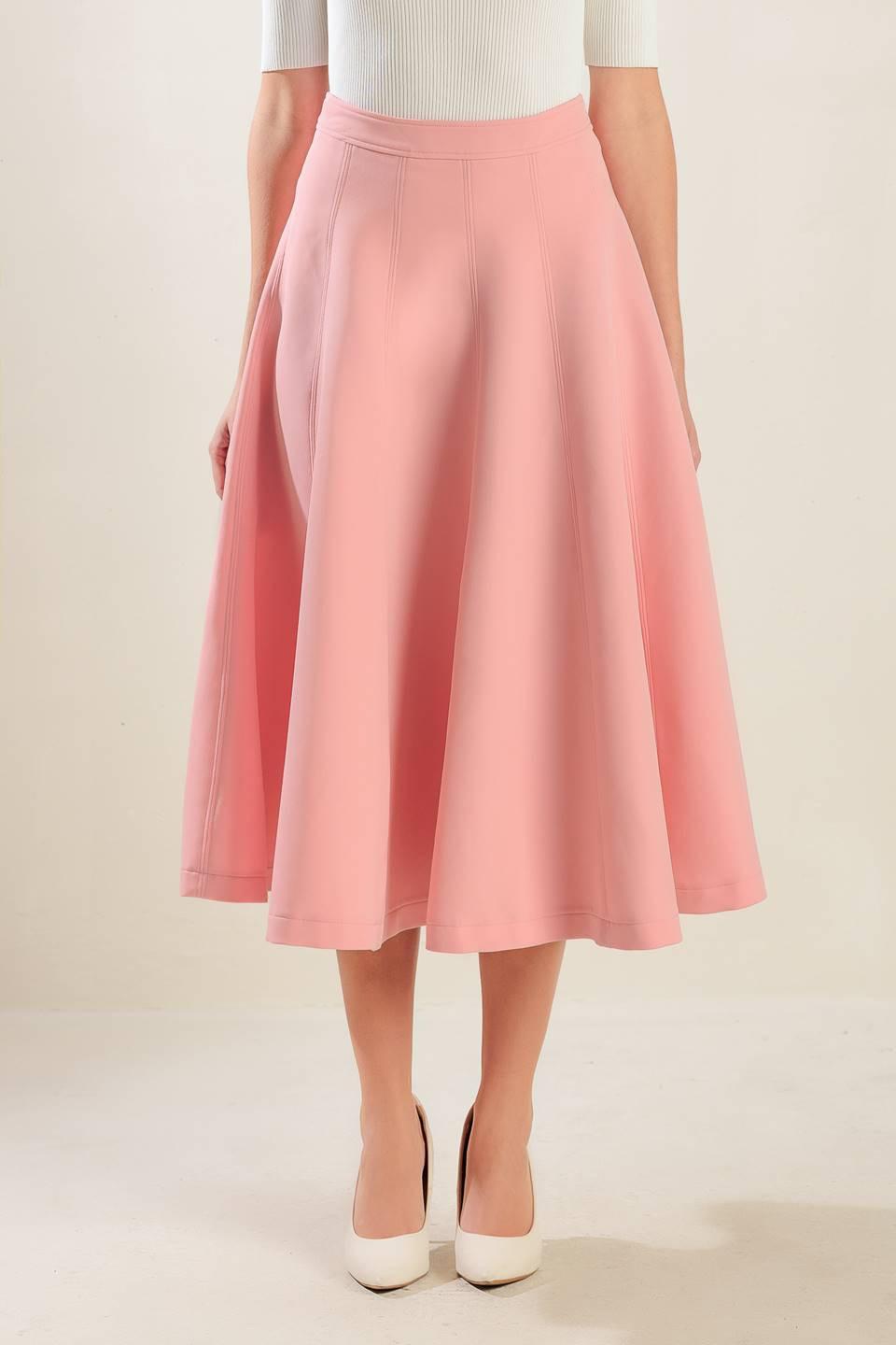 Falling Into Bliss Woven Midi Skirt in pink, view 1 — Soul Flow Apparel