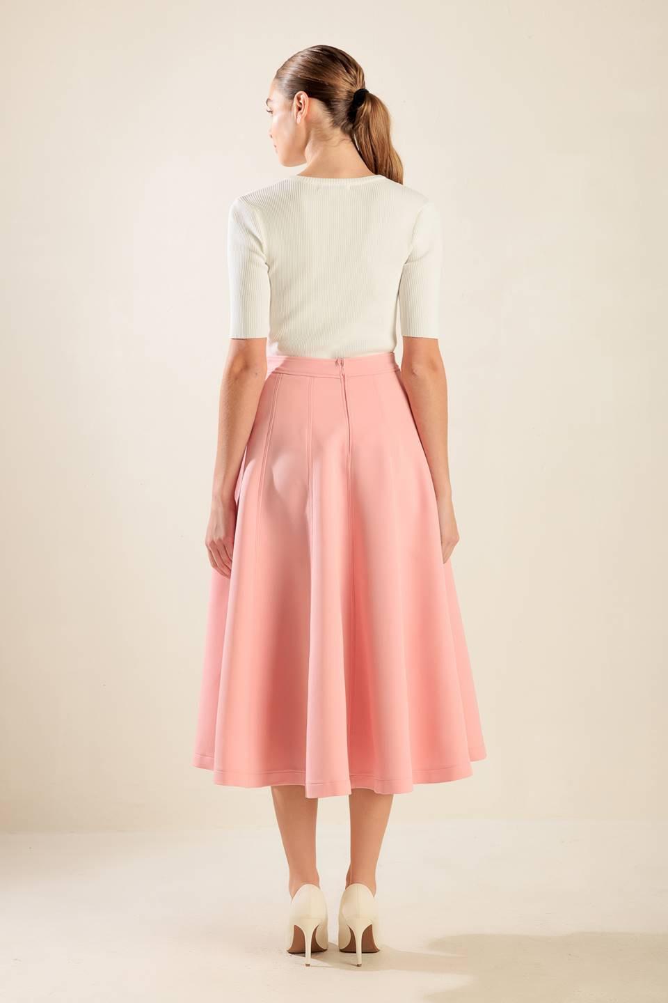 Falling Into Bliss Woven Midi Skirt in pink, view 2 — Soul Flow Apparel