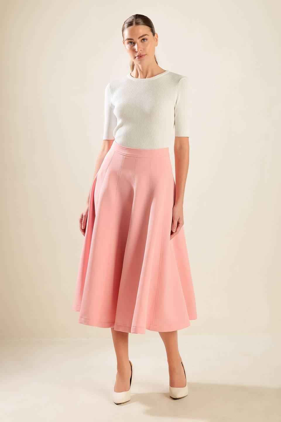 Falling Into Bliss Woven Midi Skirt in pink, view 3 — Soul Flow Apparel