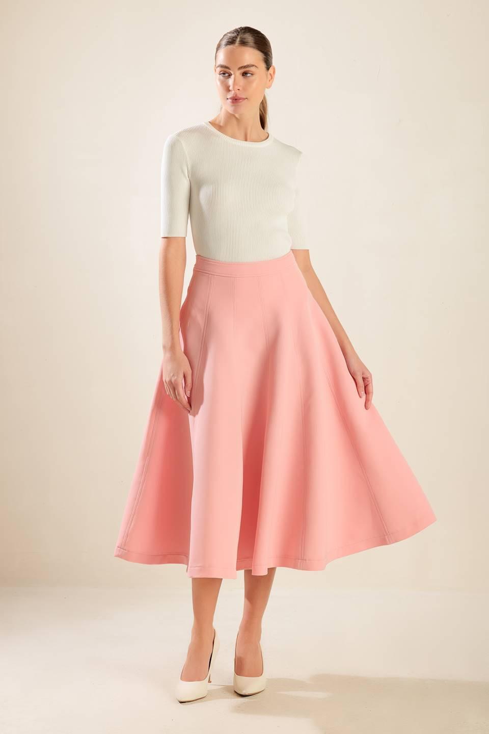 Falling Into Bliss Woven Midi Skirt in pink, view 4 — Soul Flow Apparel