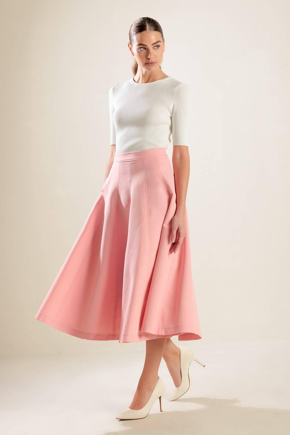 Falling Into Bliss Woven Midi Skirt in pink, view 5 — Soul Flow Apparel