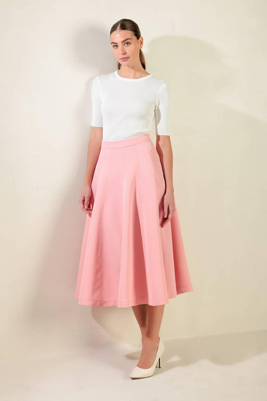 Falling Into Bliss Woven Midi Skirt in pink, view 6 — Soul Flow Apparel