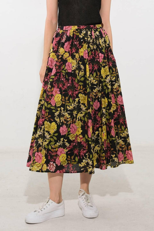 Love You More Woven Midi Skirt in black, view 1 — Soul Flow Apparel
