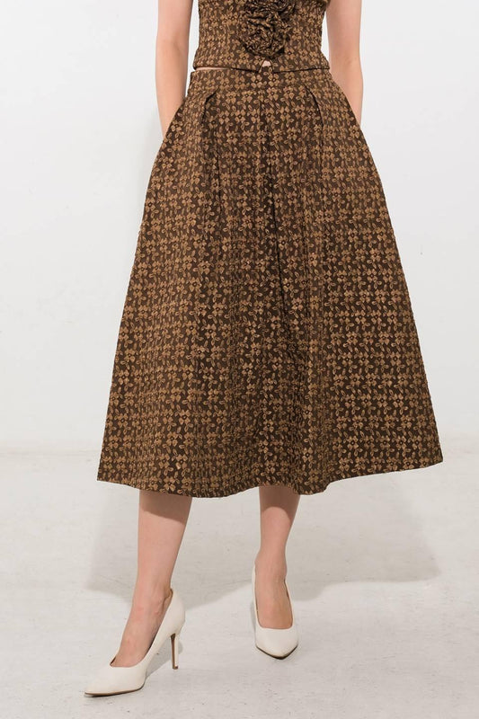 Upgraded Event Woven Midi Skirt in brown, view 1 — Soul Flow Apparel