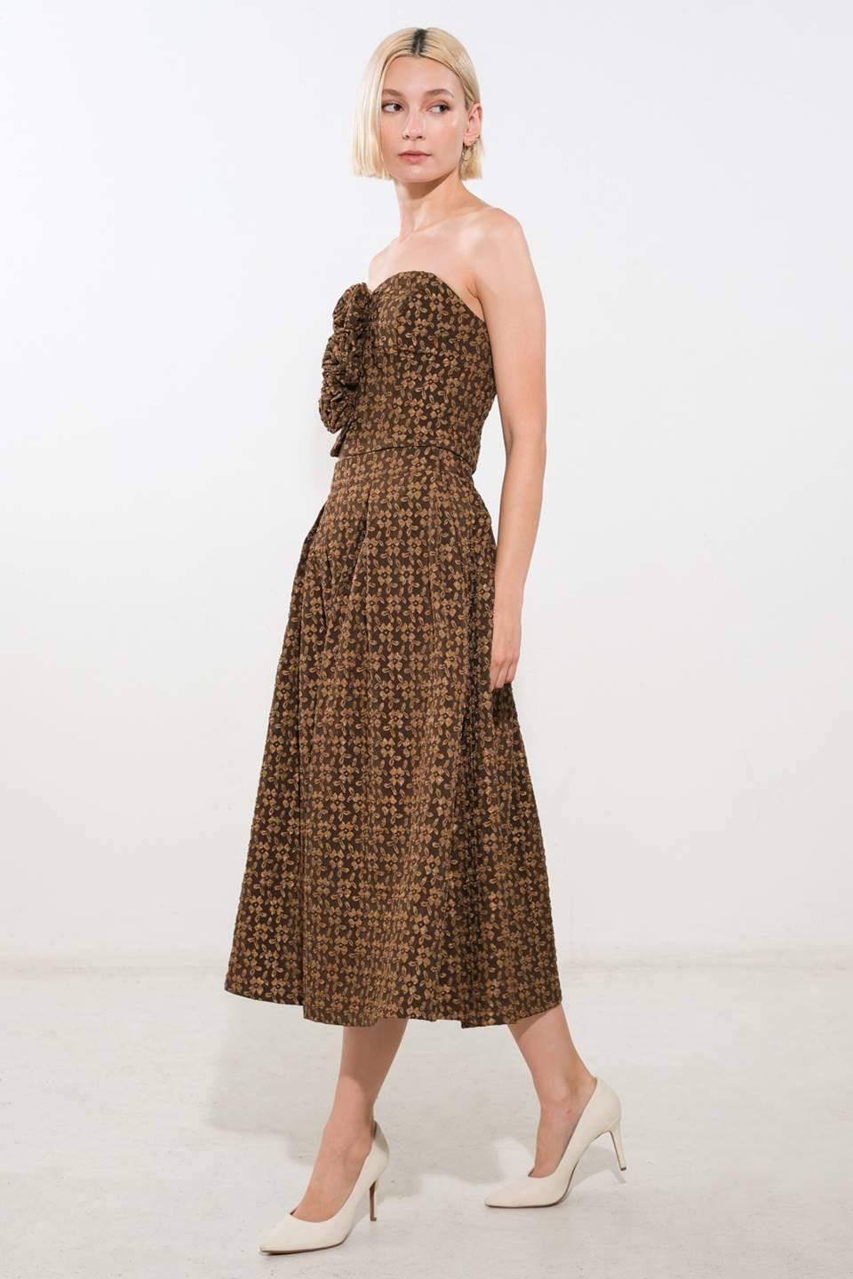 Upgraded Event Woven Midi Skirt in brown, view 3 — Soul Flow Apparel